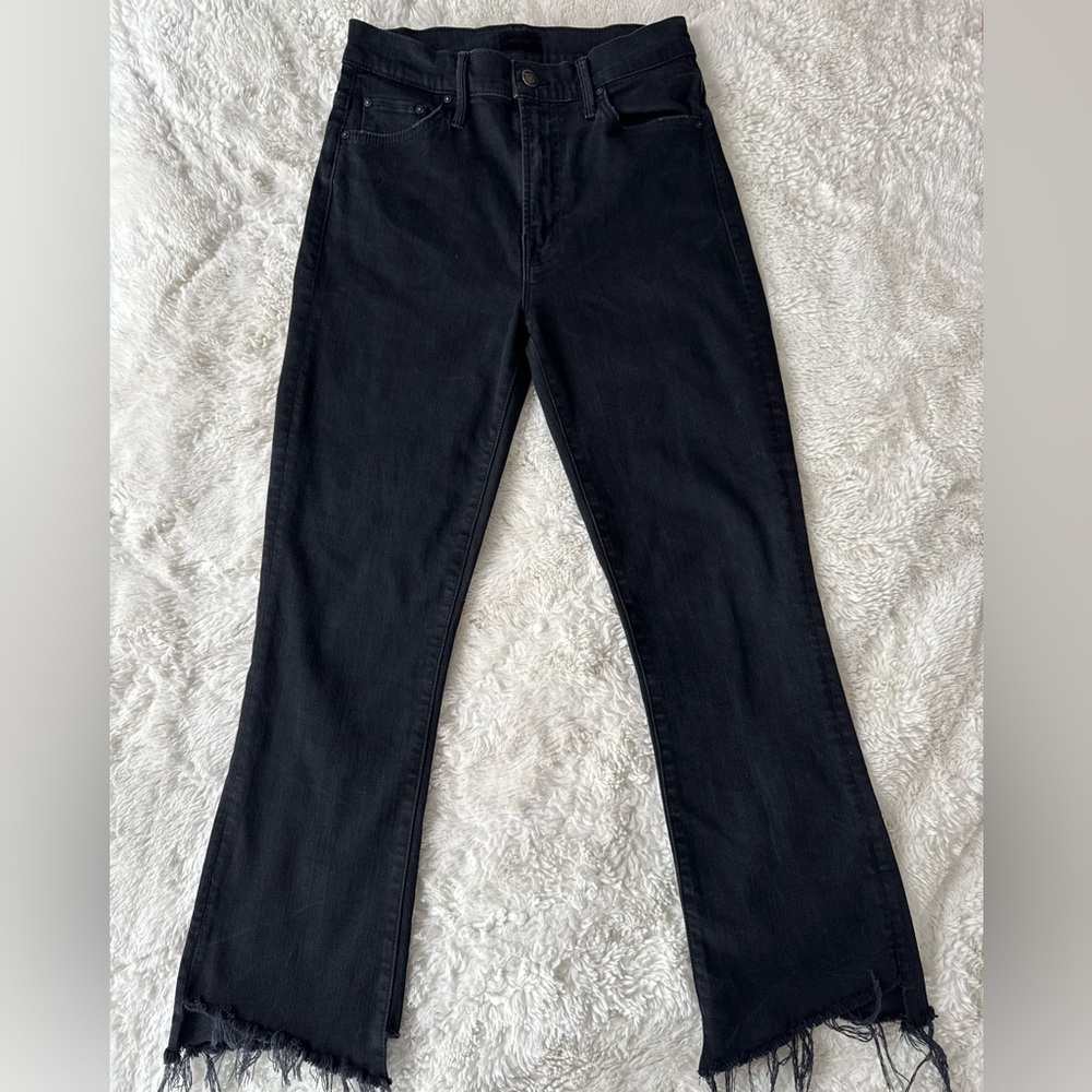 MOTHER Denim Black Jeans The Insider Crop Two Step Fray
